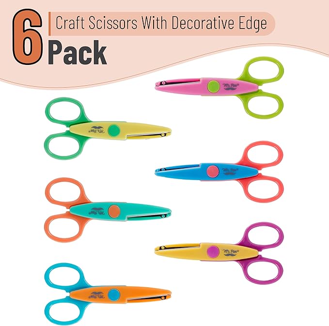 Mr. Pen- Craft Scissors Decorative Edge, 6 Pack, Pastel Colors | Zig Zag Scissors for Crafting, Scrapbooking, Fancy, Pattern, Design
