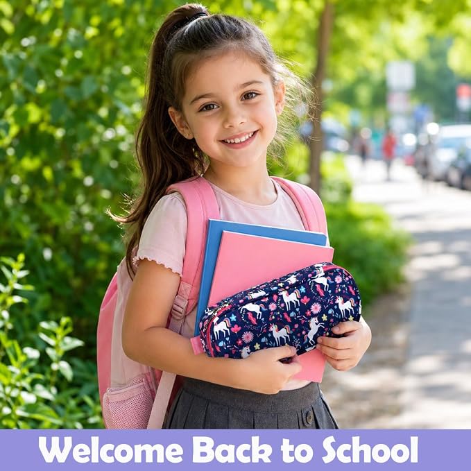 RHCPFOVR Kids Pencil Case for Girls-Soft Zipper Large Capacity Pencil Pouch for Girls Pencil Case for School Pencil Bag for Toddler (Deep Blue Unicorn)