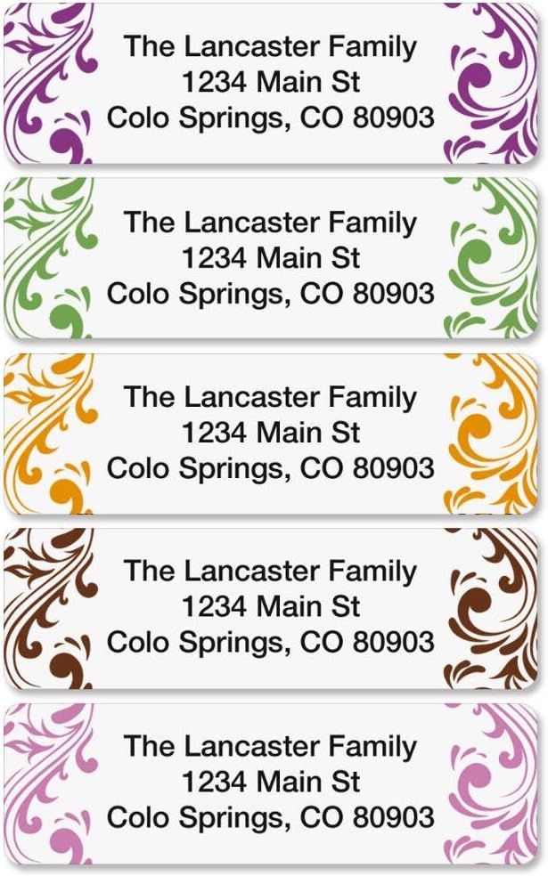 Colorful Images Personalized Address Labels | Elegant Swirl , 250 Count, Self-Adhesive, With Dispenser, Customize with Name & Shipping Address