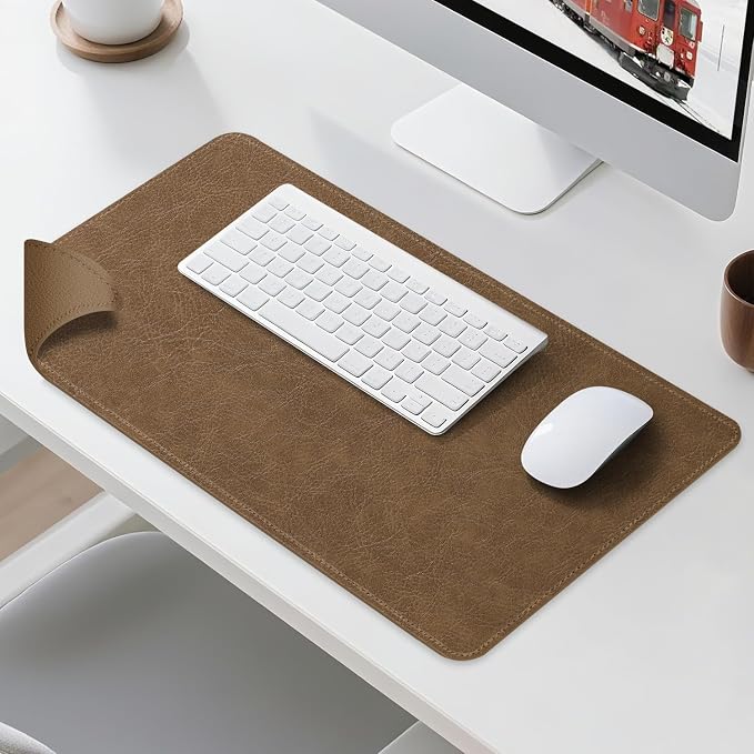 Imitation Crazy Horse Leather Desk Mat - Waterproof Desk Pad - Ideal for Large Mouse Pad and Desk Mats on Top of Desks (Camel+Camel, 25"*13")