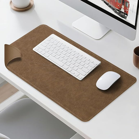 Imitation Crazy Horse Leather Desk Mat - Waterproof Desk Pad - Ideal for Large Mouse Pad and Desk Mats on Top of Desks (Camel+Camel, 25"*13")