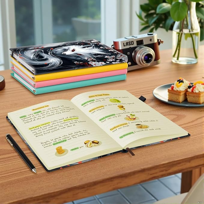 Hardcover Executive Notebooks, A5 PU Leather Lined Journal Notebook, 200 Pages Thick Paper Subject Notebooks for School,Work,Home Writing Business Notebook, Diary Book ，White Kitsune Fox