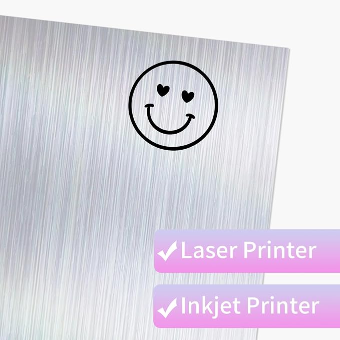 STARLIBOO 25 Sheets Holographic Sticker Paper, Brushed Silver Printable Vinyl for Inkjet & Laser Printer, Brushed Metallic Silver Texture, Dries Quickly (8.5" x 11")