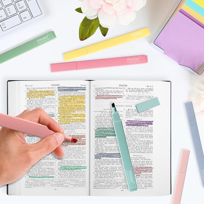 Bible Highlighters,Assorted Colors, Cute Paste Chisel Tip 8 pack | Chisel Tip,Aesthetic,No Bleed,Dry Fast, Bible Study for Planner Notes School Supplies