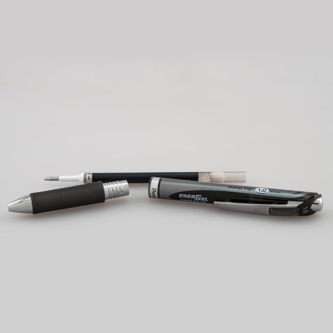 Pentel Energel RTX Retractable Liquid Gel Pen, Bold Line, Metal Tip, Black Ink Pack of 2 (BL80BP2A)