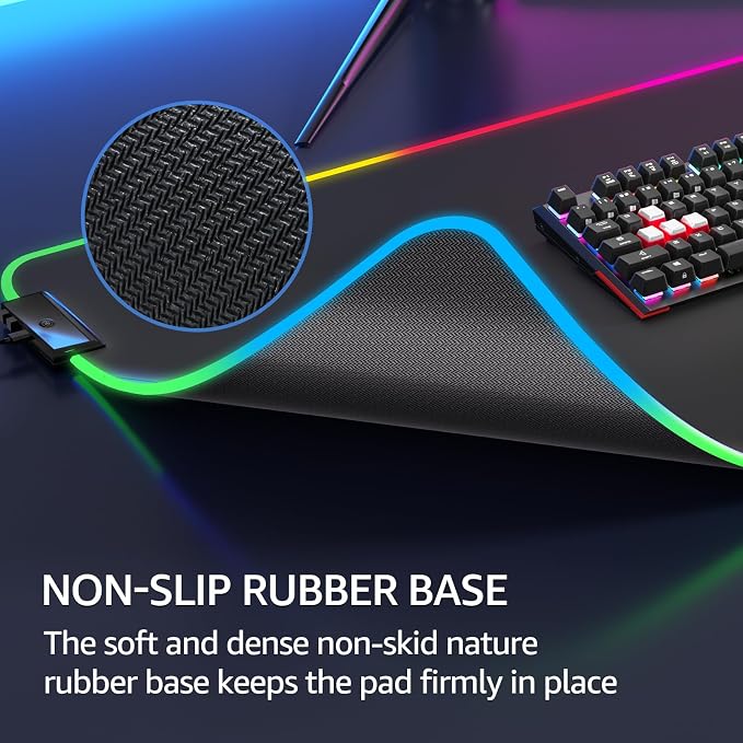 KTRIO RGB Large Gaming Mouse Pad, 31.5 x 15.7 in, RGB Black, XXL | Smooth Micro-Weave Surface, RGB Lighting Design, Non-Slip Rubber Base, Durable Stitched Edges, Office & Home Use