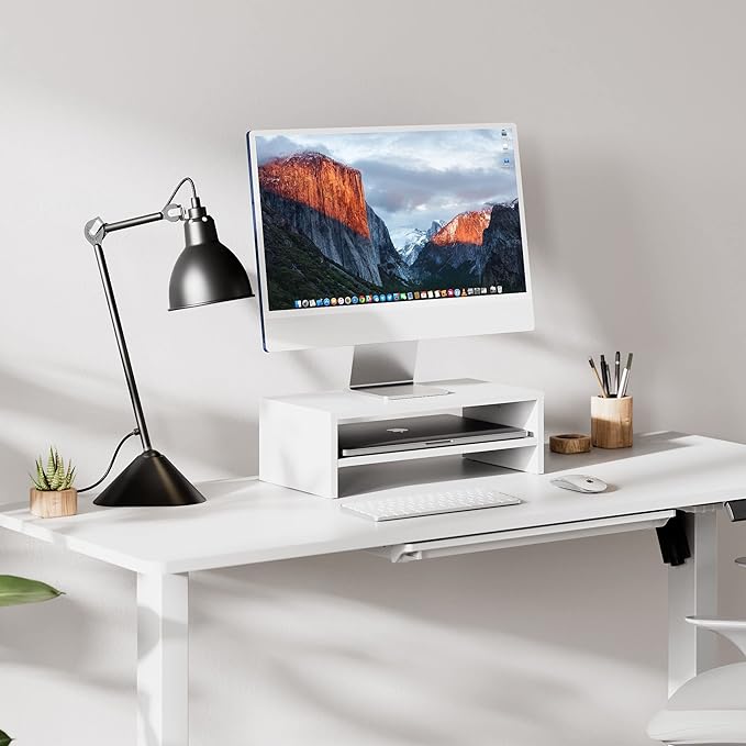FITUEYES Monitor Stand - 2 Tier Computer Monitor Riser Shelf, Wood Desktop Stand for Laptop Computer Screen, Desk Organization, Office Supplies | For Laptop PC Screen Computer Printer TV, 2 Tiers, Non-slip Pads, Multi-functional, Multi-storage, Desk Sh...