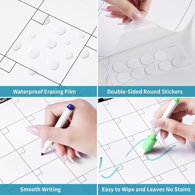 Large Dry Erase Calendar for Wall – Yearly Wall Calendar Dry Erase Large | 58"x 37", 12-Month Undated Blank Calendar, Reusable Laminated with 15 Round Stickers, Perfect for Office, Home and Classroom