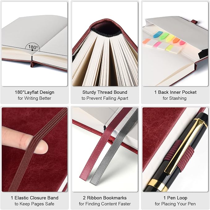 College Ruled Notebook B5, 312 Numbered Pages Diary, Lined Leather Journal | Extra-Thick with 2X Writing Space, 100gsm No Bleed Paper, Hardcover, Lay-Flat, for Work, School, Meeting Notes & Journaling