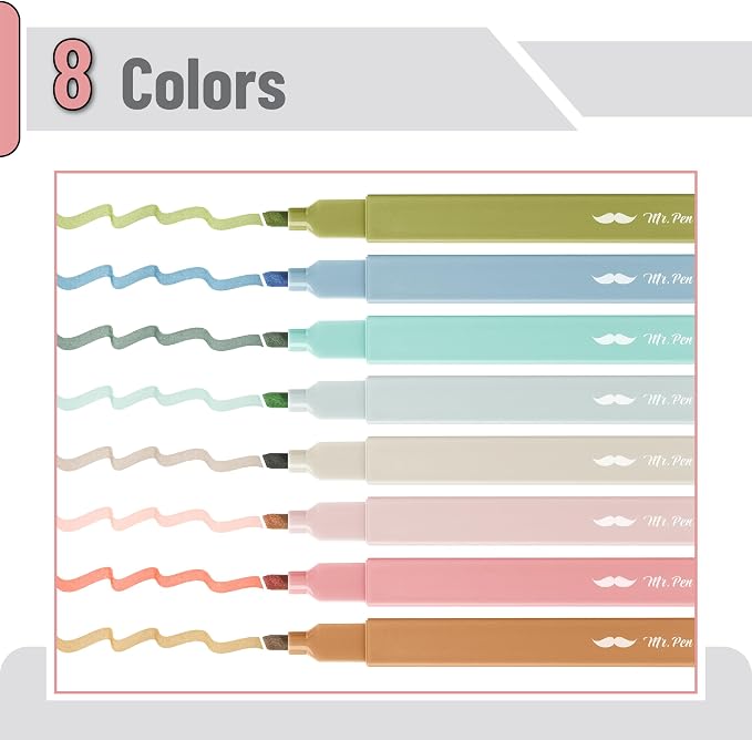 Mr. Pen- Aesthetic Highlighters No Bleed, 8 Pack, Assorted Colors | Chisel Tip, Cute Highlighters Assorted Colors for Journaling, Highlighting, Underlining, Fast Dry, Back to School Supplies