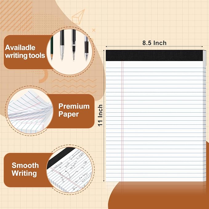 Legal Pads 8.5 X11, Narrow Ruled Notepads, 12 Pack, 50 Sheet/Pad | White Legal Pads, Tear Off Notepad, Perforated Writing Pad, Notebook Paper College Ruled, Notepads For Office Home School