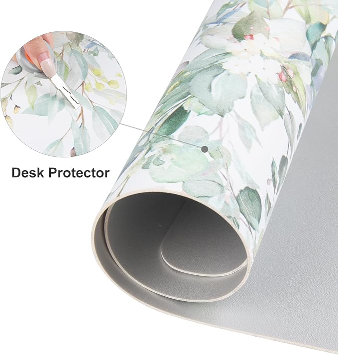 Colorful Star Green Leaves Waterproof Office Desk Mat, 31.5" x 15.7" | Large Non-Slip Gaming Mouse Pad, XXL PC Laptop Protector Pads, PU Leather Desk Writing Pads for Office Home