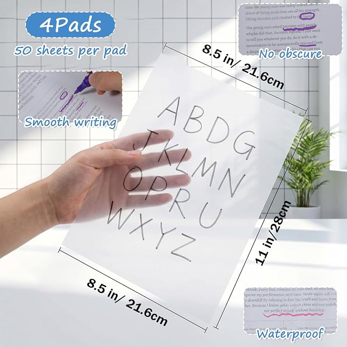200 Sheets Large Transparent Sticky Notes, 11x8.5 Inch See Through Sticky Notes - Clear Waterproof Translucent Self-Adhesive Paper, PET Material, Ideal for Office Annotating & Organizing