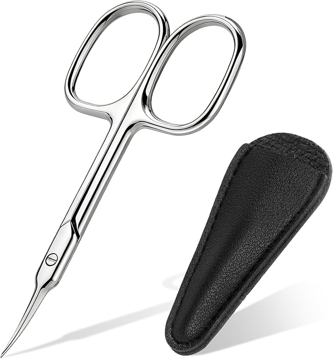 Cuticle Scissors, Curved Fine Tip, Men Women, Silver | Fine curved scissors for eyebrow, eyelash, cuticle and nail grooming. Small precision for manicure pedicure. Men women.