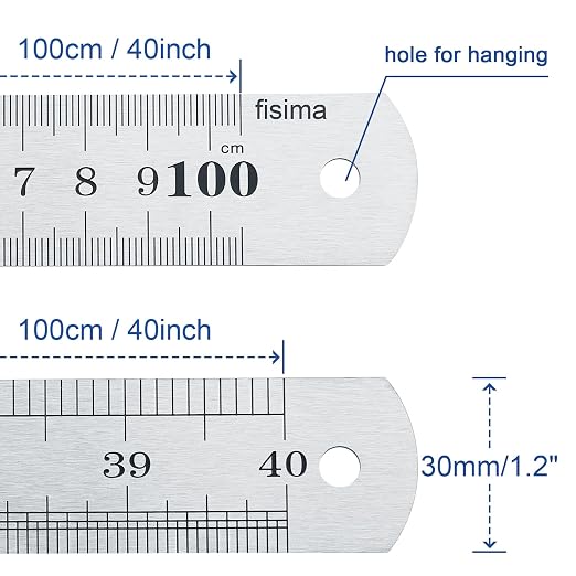 Large Stainless Steel Ruler Rule Measure Straight Edge 1 Metre Meter 40" 100cm | Applicable school, office, construction sites, decoration workshops, drawings and paintings, scientific experiments