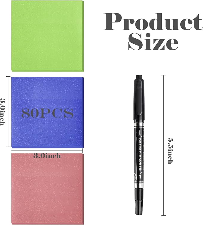 BAYTORY 240 Pop Paper Up Transparent Glitter Sticky Notes with 1 Marker | Double Marker Pen, Waterproof Self-Stick Note, 3 x 3 Colorful Self-Adhesive Note for Bible Accessories (Green & Pink & Blue)