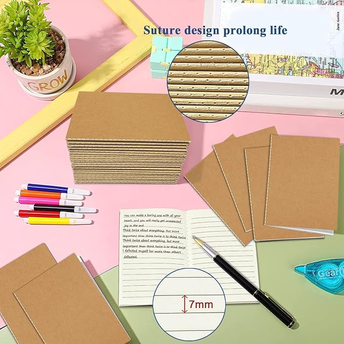 24 Pack Small Notebook, 3.5x5" 36 Lined Page Pocket Notebook Journals Bulk | Brown Mini Notebook Soft Cover Kraft Note Pads Small Journal for Kids for Party Favors Church Gifts Writing Drawing
