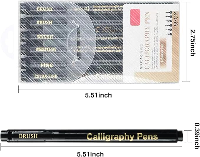 SAYEEC Calligraphy Brush Pens, Refillable Hand Lettering Pen, Black Ink Calligraphy Brush Markers Set for Writing Journaling Sketching Art Drawing Illustration Scrapbooking (4 Size, 6 Pack)