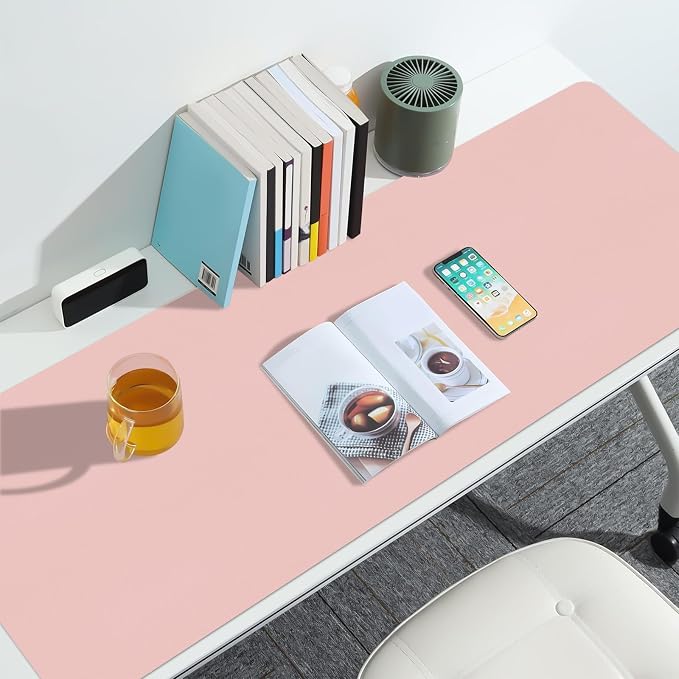 Large Desk Pad Mat, Long Mouse Pads for Desks Non-Slip, Pink Leather Desk Mat, Waterproof Computer Mat Desktop Protector for Office/Study/Home/Decor (47.2" x 16.9")