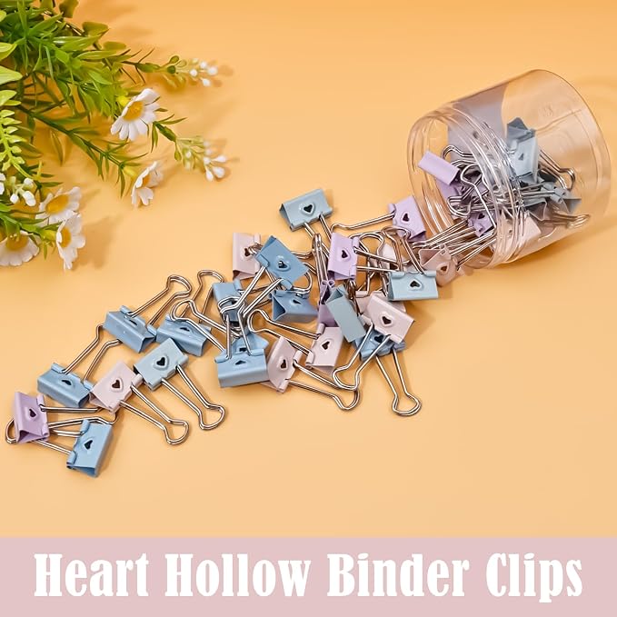 BAYTORY 48Pcs Pastel Binder Clips, 1 Inch (25 mm) Medium Binder Clips | with Clear Storage Container, Paper Clamps for School Teachers Office Supplies (25mm)