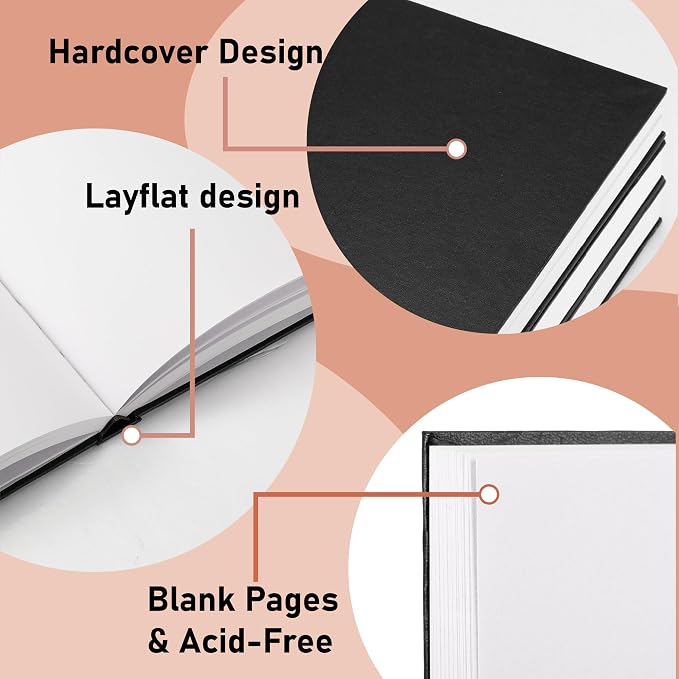 2 Pack Large Hardcover Sketch Pads for Drawing 9" x 12" - 110 Sheets (220 Pages) Each - 80lb/120GSM Acid Free Paper - Durable Binding Black Hardbound Sketchbook for Artists, Students & Hobbyists
