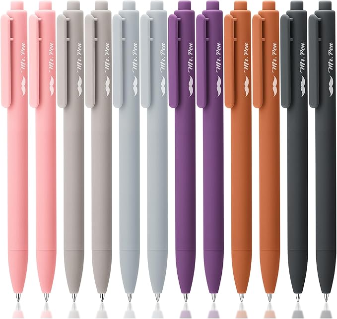 Mr. Pen- Retractable Gel Pens, 12 Pack, Black Ink, Earthly Neutrals Barrel | Fine Point 0.5mm, Fast Dry, Smooth Writing, Cute Pens for Drawing, Writing Planner and School Supplies