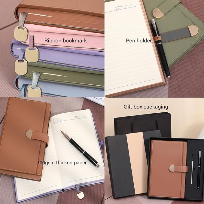 A5 Notebook Journal Leather Journal Hardcover With Pen Set for Work School Writing Business Notebook 300 pages + pen refill + gift box packaging(Lightblue)