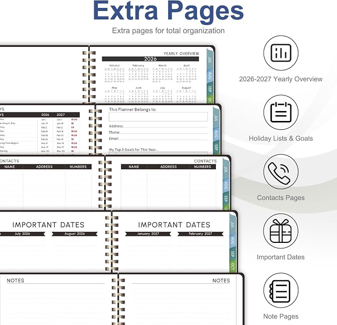 VALOME Planner 2026-2027, Weekly and Monthly Planner, JUL 2026 - JUN 2027 | Letter Size(8.5" x 11"), Hardcover, Agenda Book, Sprial Bound, Inner Pocket, Office and School Use