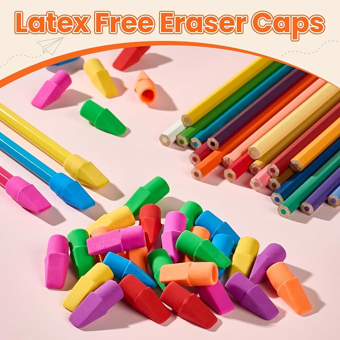 Sooez Pencil Top Erasers, 120 Pack Latex-Free Eraser Caps for Standard Pencils, No-Smudge Cap Erasers for Students, Teachers, Classroom Must Haves, Back to School Supplies, 7 Assorted Colors