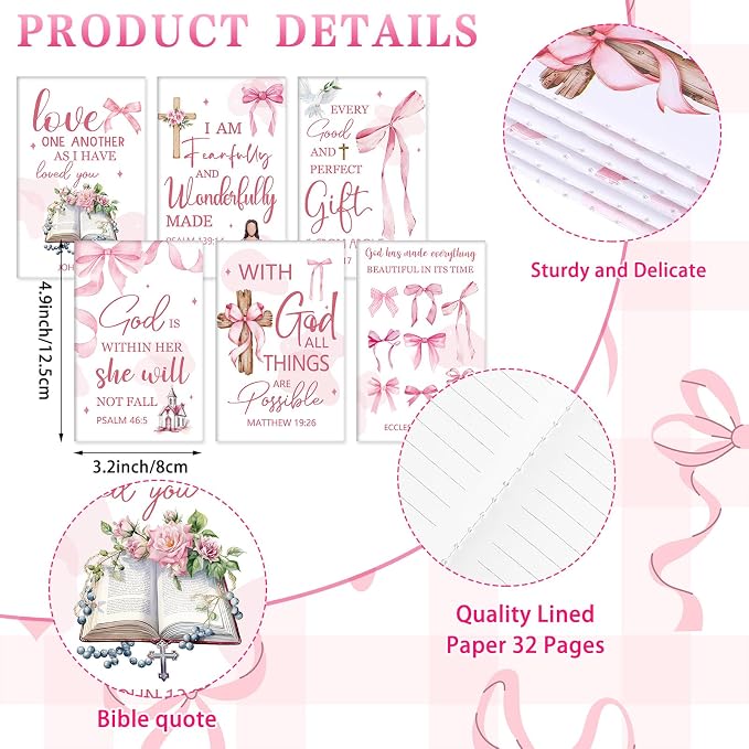 Colarr 12 Sets Christian Bulk Gifts for Women Bible Verse Pens Notebooks Religious VBS Scripture Ballpoint Pens Bookmarks Journal for Easter Sunday School Church Inspirational Supply(Bow)