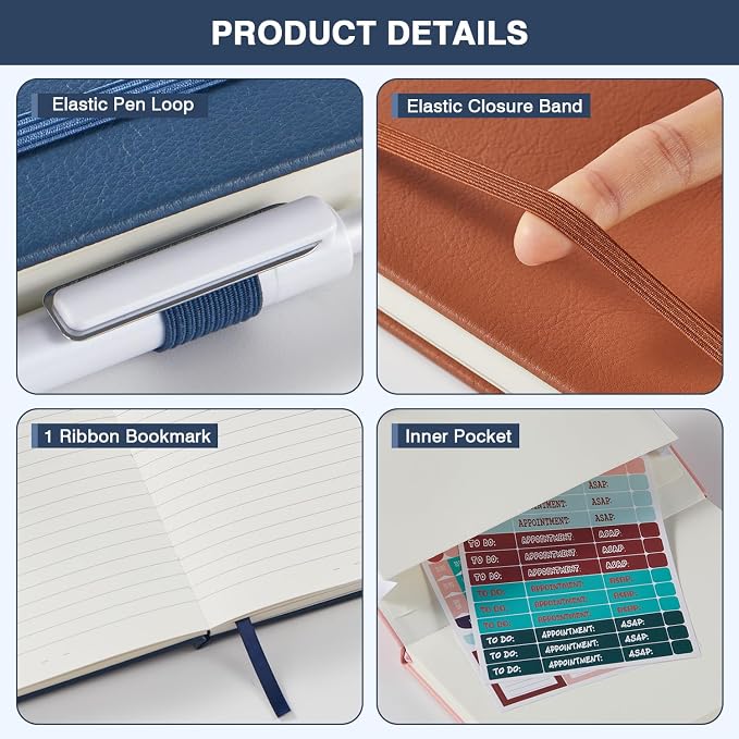 Journal Notebook for Women Men, A5 (5.7"x8.4"), 3 Pack 160 Pages Hardcover Lined Journaling Notebooks with Pen, 100GSM Paper, for Work, Writing, Travel, School Office Supplies, Pink Purple Green