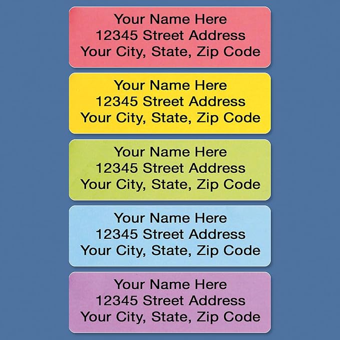 Colorful Images Pastel Multicolor Rolled Return Address Mailing Labels with Dispenser, Customize with Name & Shipping Address, 250 Self Adhesive, Easy Peel Sticker Label Roll, 3/4" x 2 1/2"