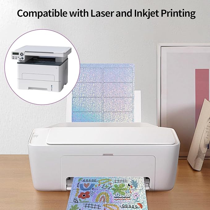 STARLIBOO Holographic Stickers Labels - 2" x 4" Address Labels Mailing Stickers for Laser/Inkjet Printer 8.5"×11"-Star, Rainbow, Transparent, Dots- 20 Sheets