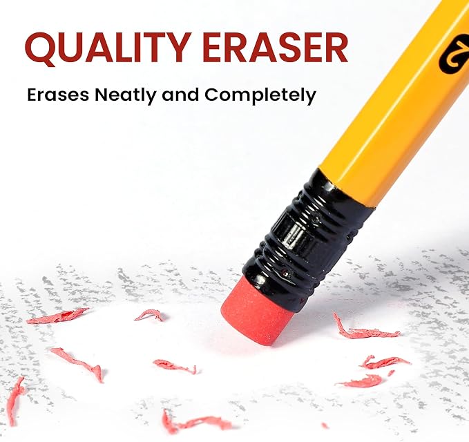 Taja 50 Pack Wood-Cased #2 HB Pencils, Bulk Pre-Sharpened Pencils with Top Erasers, Perfect for School & Classroom Writing and Drawing - Yellow