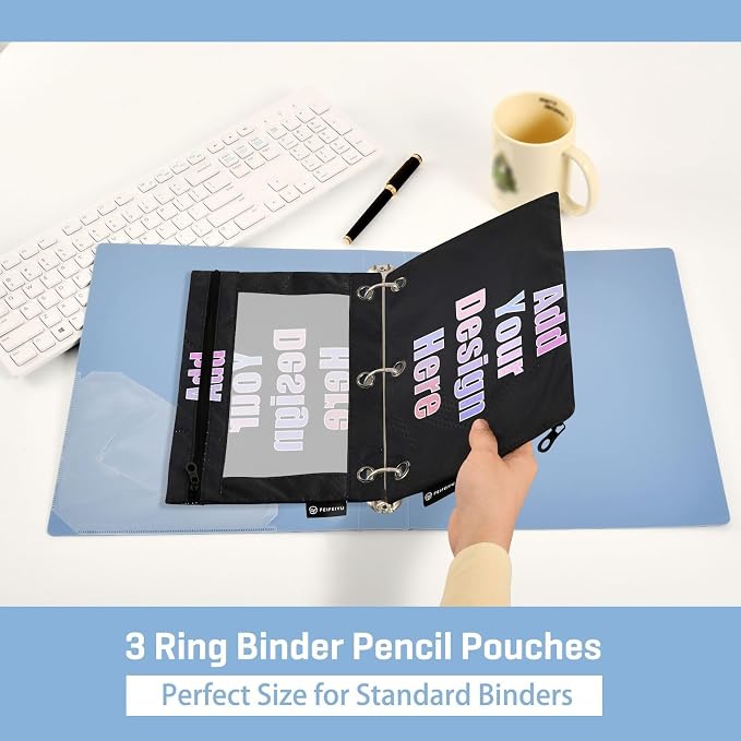 Gredecor Personalized Binder Pencil Pouch 3 Ring Custom Zipper Pencil Pouches Case 2 Pack Customized Add Your Own Picture Text Clear Binder Organizer for School Office