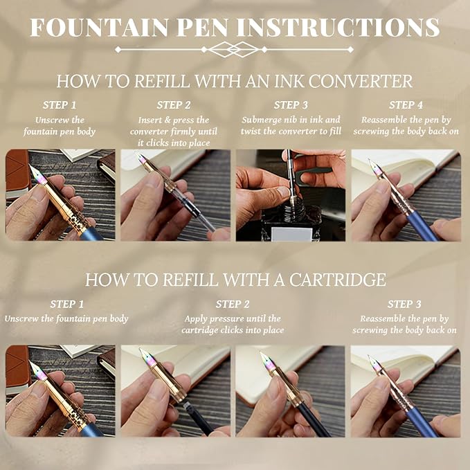 YUNCHUN Refillable Fountain Pen Medium Nib, Fancy Ink Pen with 10 Black & 10 Blue Ink Refills Cartridges, Cool Ink Pens for Writing, Business Metal, Best Gift Set for Men & Women, Blue