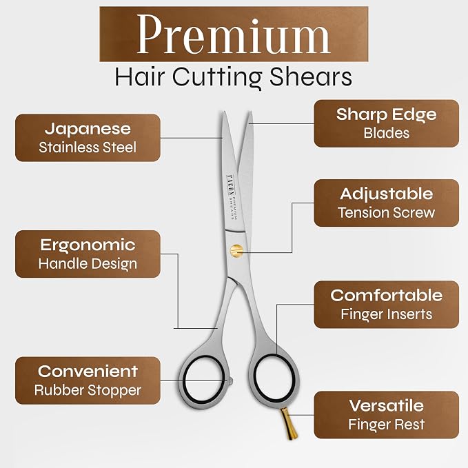 Facón Hair Cutting Scissors - Professional Hair Scissors 6.5 Inch Razor Edge Barber Shears Salon Hair Cutting Shears - Japanese Stainless Steel - Precision Cutting Premium Shears for Men, Women & Kids