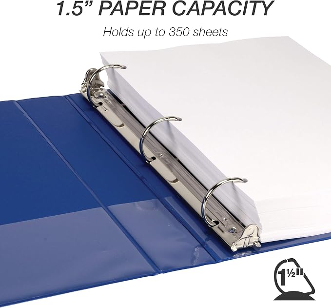 Samsill Durable 1.5 inch 3 Ring Binder, D Ring Binder, 100% Recycled Chipboard, Blue, 4 Pack