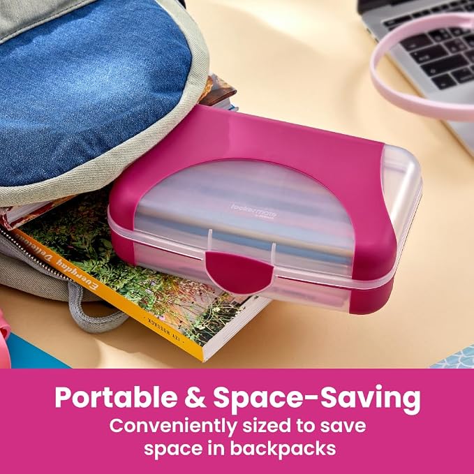 LockerMate by Bostitch Hard Pencil Case, Durable Plastic Pencil Box, Kid-Friendly Design, Fuchsia & Clear