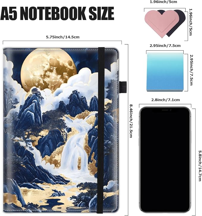 Hardcover Executive Notebooks, A5 PU Leather Lined Journal Notebook, 200 Pages Thick Paper Subject Notebooks for School,Work,Home Writing Business Notebook, Diary Book ，Golden Jungle Porcelain