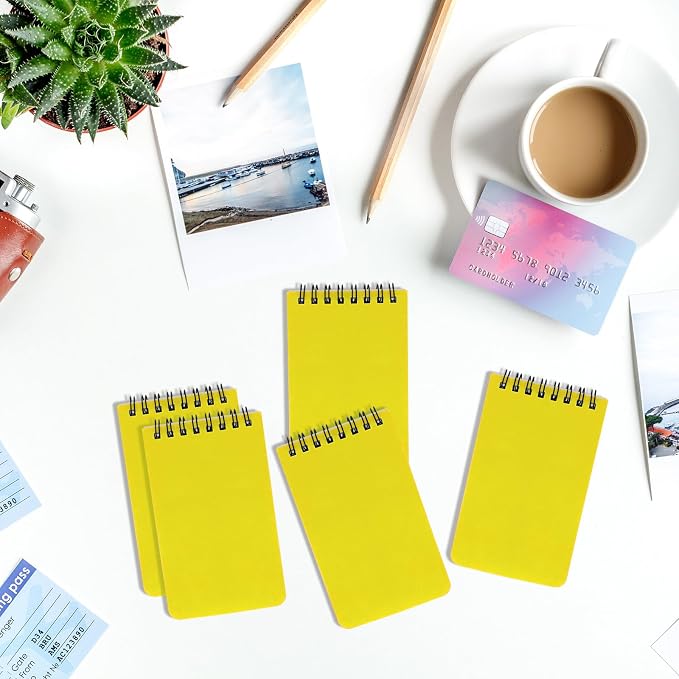 12 Pack mini Spiral Steno Pads,3x5 Inch Small Pocket Notebooks,75 Sheets/150 Pages College Ruled Lined Note Pads For Kids Adults Outdoor,Home,School,Office (Yellow)