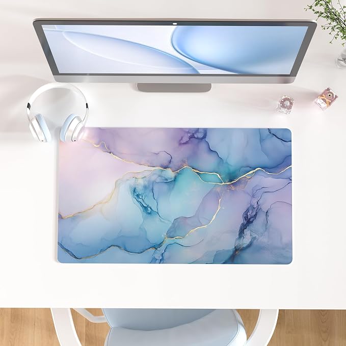 QIYI Large Mouse Pad, PU Leather Desk Mat for Desktop, Waterproof Gaming Desk Pad, Marble Painting Full Desk Accessories Keyboard Mousepad, Home & Office Décor 23.6" x 13.8" - Abstract Fluid Art