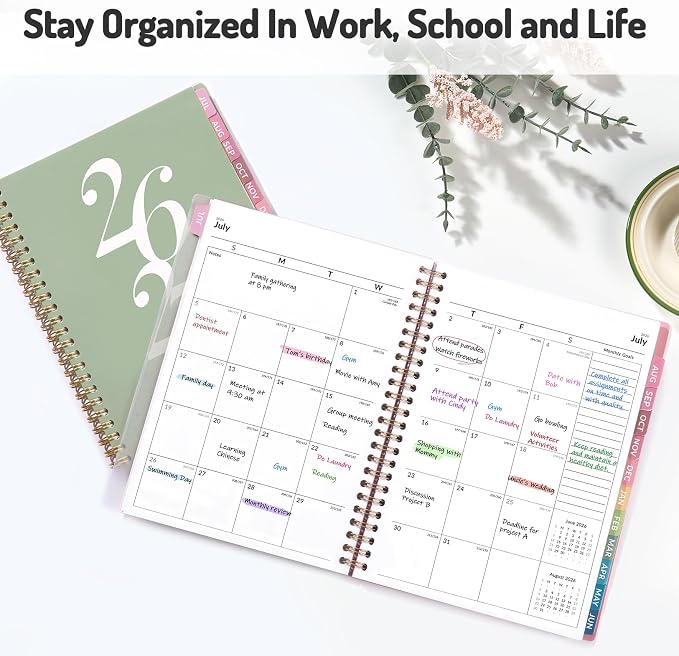 Forvencer Planner 2026-2027, July 2026 - June 2027, 8.5" x 11" Academic Year Monthly and Weekly Calendar Planner with Spiral Bound, Month Tabs, Flexible Cover for School Office (A4, Beige)