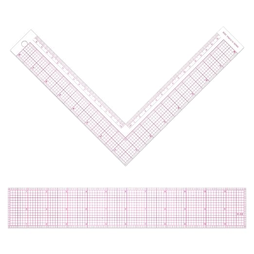 2 Pcs Clear Sewing Ruler, Transparent L-Square Rule&12 Inch Plastic Fabric Sewing Ruler 8.5 Inch Square Framing Measuring Tool 90 Degree Right Angle Rulers for Pattern Grading Making