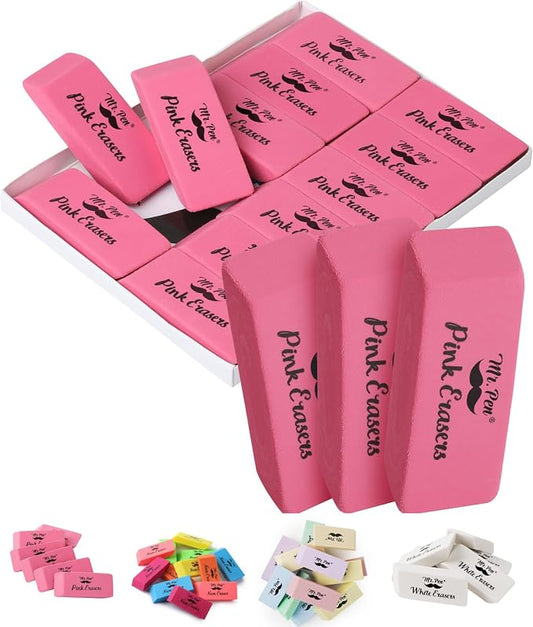 Mr. Pen- Pink Pencil Eraser, 12 Pack | Large Latex Free Block Erasers for School, Office, Art Sketching, Homework, Exams, Clean Smudge-Free Correction