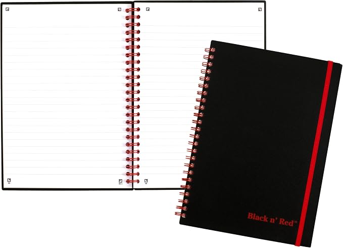 Black n' Red Notebook, Business Journal, 11-3/4" x 8-1/4", 70 Sheets, Ruled, Optik Paper, Scribzee App, Flexible Poly Cover, Wirebound, Black (E67008)