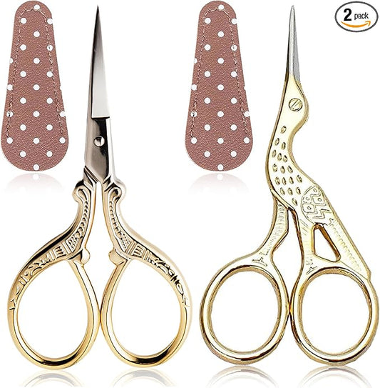 BIHRTC Small Sewing Scissors Gold 3.6inch Stainless Steel Scissor DIY Tools | Leather Cover, Office Scissors DIY Tools Dressmaker Small Shears for Sewing Crafting Art Work Threading Needlework