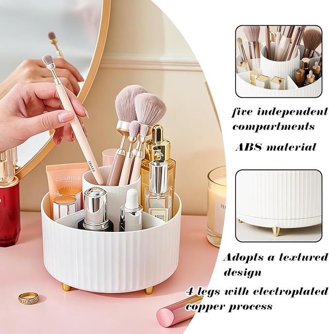 360-degree Rotation Pencil Holder with 5 slots, White | Cute Pen Holder For Desk, Office, and Home Pen Stand, Office Decor Accessory