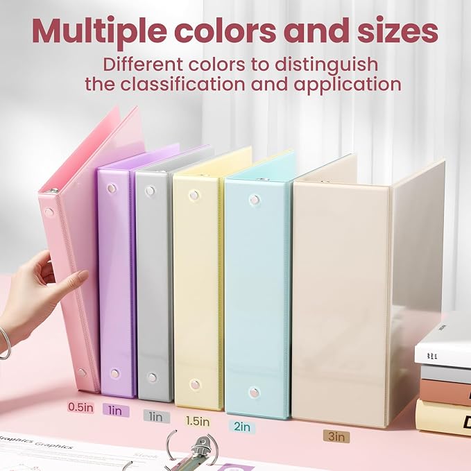 SUNEE 3 Inch Binders 3 Ring 6 Pack, Large 3" Clear View Three Ring Binder PVC-Free (Fit 8.5x11 Inches) for School or Office Supplies, Pastel Assortment