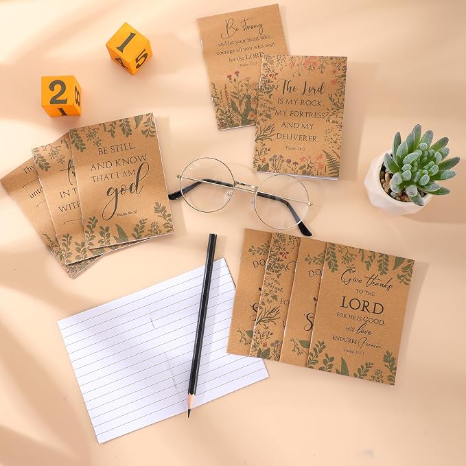 Ctosree 50 Pcs Bible Verse Prayer Journal Notebook for Women Christian Notepads Gifts Mini Inspirational Religious Note Pads for Sunday School Back to School Church Pastors Wife Teacher (Brown)